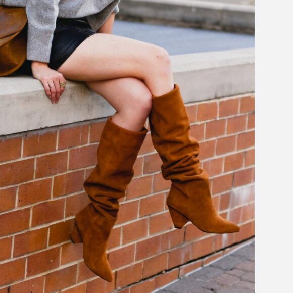 Slouch Camel Tan Brown Knee high boots Faux Suede -Brand new - 8.5 - Picture 3 of 3
